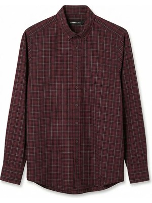 Lc Waikiki Bordo Regular Fit Ekose Gabardin Erkek Gömlek