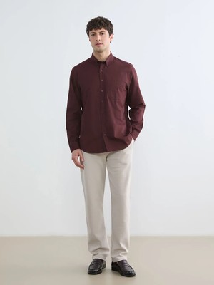 Lc Waikiki Bordo Regular Fit Gabardin Erkek Gömlek