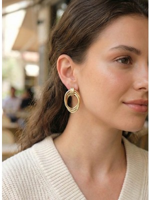 Pirinç Gold Renk Damla Model Vintage Kadın Küpe