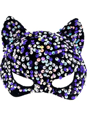 Siyah Kadife Mor Beyaz Pullu Parti Maskesi