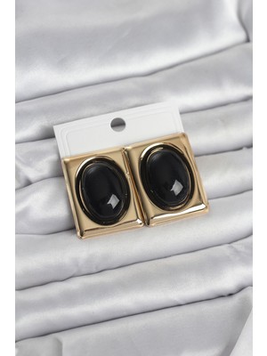 Siyah Kare Model Vintage Gold Renk Kadın Küpe