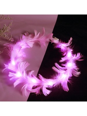 LED Işıklı Rgb 3 Fonksiyonlu Otrişli Parti Tacı Pembe Renk