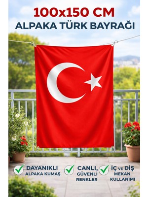 Herşey Nota 100X150 cm Alpaka Kumaş Türk Bayrağı – Büyük Boy Dayanıklı Bayrak | Iç ve Dış Mekan Kullanımı