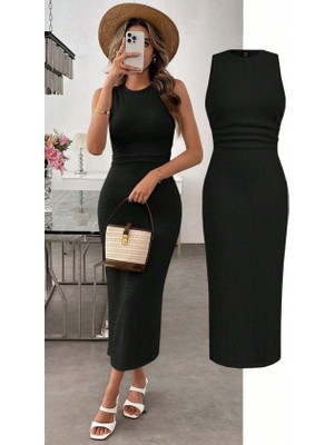 Bi Baksana Kadın Askılı Bisiklet Yaka Beli Büzgülü Uzun Bürümcük Elbise