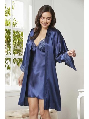 Pierre Cardin Siyah Sütyen Kaplı Sabahlık Gecelik Set 4250 Laci