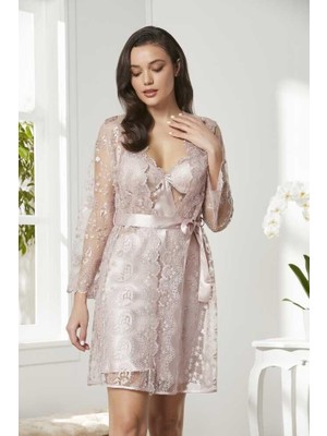 Pierre Cardin 6'lı Kaplı Midi Gecelik Sabahlık Set 6225 Pudra