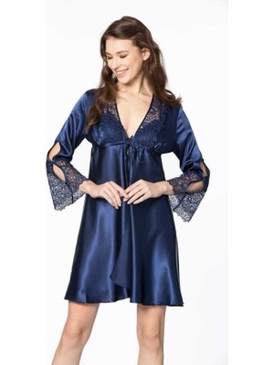 Pierre Cardin 6'lı Kaplı Midi Lacivert Gecelik Sabahlık Set 6625