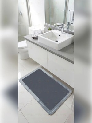 MAİN SHOP Banyo Paspası Kaymaz Tabanlı Su Emici Paspas Yazısız Gri Model 58X38CM M-8