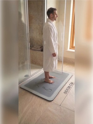 MAİN SHOP Banyo Duşakabin Önü Paspası Kaymaz Tabanlı Su Emici Paspas Yazısız Gri Model 58X38CM M-8