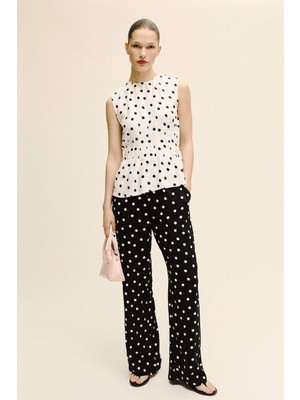 DeFacto Wide Leg Puantiyeli Yüksek Bel Viskon Pantolon H1722AX26SM