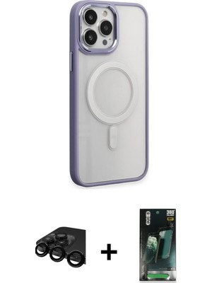 Cepte Toptan iPhone 15 Pro Max Yankı Işık Özel Seri - Şeffaf 360 Full Body Arka Koruyucu + Siyah Raze Metal Kamera Lens