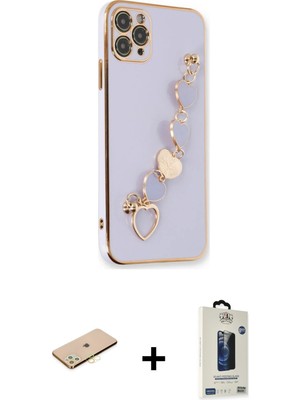 Cepte Toptan iPhone 11 Pro Max Nova Işık Prime - Siyah Bilvis Hayalet Cam Ekran Koruyucu + Sarı Renkli Kamera Lens Koruma Cam