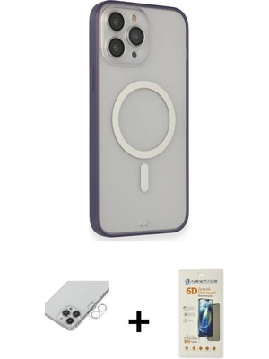 iPhone 14 Pro Max Siluet Işık Koleksiyonu - Siyah 6d Mat Seramik Hayalet Nano Ekran Koruyucu + Gümüş Band Metal Kamera Lens