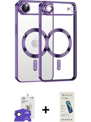 Cepte Toptan iPhone 17 Air Nova Işık Özel Seri - Şeffaf Pasifik Cam Ekran Koruyucu + Lacivert Bilvis Titan Kamera Lens