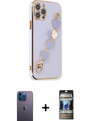 Cepte Toptan iPhone 12 Pro Nova Işık Prime - Siyah 34D Hayalet Izgaralı Cam + Mavi Neon Fosforlu Kamera Lens