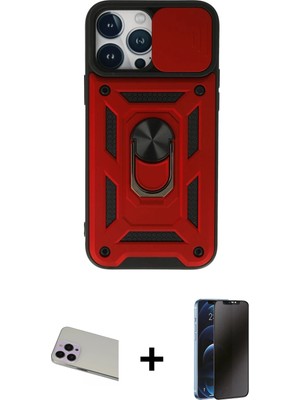 Cepte Toptan iPhone 13 Pro Max Ahenk Klasik - Siyah 3D Antistatik Hayalet Cam Ekran Koruyucu + Mor Rainbow Kamera Lens Koruma Cam
