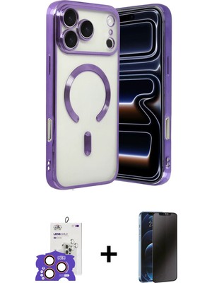 Cepte Toptan iPhone 17 Pro Max Nova Işık Özel Seri - Siyah 3D Antistatik Hayalet Cam Ekran Koruyucu + Turuncu Bilvis Titan Kamera Lens