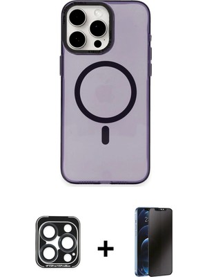 Cepte Toptan iPhone 15 Pro Max Eksen Işık Prime - Siyah 3D Antistatik Hayalet Cam Ekran Koruyucu + Lacivert Pvd Metal Kamera Lens