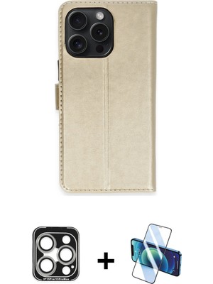 Cepte Toptan iPhone 15 Pro Max Siluet Işık Serisi - Siyah 3D Antistatik Seramik Nano Ekran Koruyucu + Gümüş Pvd Metal Kamera Lens