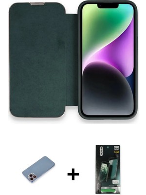 Cepte Toptan iPhone 13 Pro Siluet Minimal Serisi - Şeffaf 360 Full Body Arka Koruyucu + Pembe Shine Kamera Lens Koruma Cam