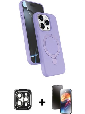 iPhone 15 Pro Max Iz Işık Koleksiyonu - Siyah 3D Antistatik Mat Seramik Nano Ekran Koruyucu + Gri Pvd Metal Kamera Lens