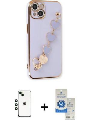 Cepte Toptan iPhone 14 Nova Işık Prime - Şeffaf Royal Nano Ekran Koruyucu + Yeşil Shine Kamera Lens