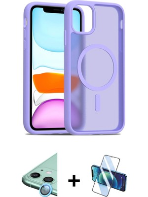 Cepte Toptan iPhone 11 Siluet Minimal Prime - Siyah 3D Antistatik Seramik Nano Ekran Koruyucu + Mavi Raze Metal Kamera Lens