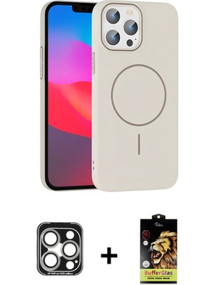 iPhone 15 Pro Max Siluet Doku Özel Seri - Siyah Buffer Cam Ekran Koruyucu + Gümüş Pvd Metal Kamera Lens