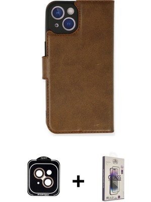 Cepte Toptan iPhone 14 Siluet Işık Serisi - Siyah Bilvis 3D Cam Ekran Koruyucu + Turuncu Pvd Metal Kamera Lens