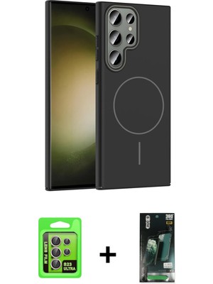 Cepte Toptan Galaxy S23 Ultra Siluet Doku Özel Seri - Şeffaf 360 Full Body Arka Koruyucu + Lila Raze Metal Kamera Lens