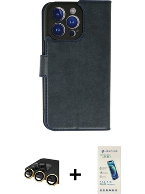 Cepte Toptan iPhone 13 Pro Max Siluet Işık Serisi - Şeffaf Pasifik Cam Ekran Koruyucu + Gold Raze Metal Kamera Lens