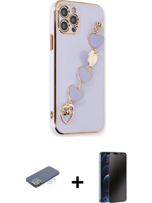 Cepte Toptan iPhone 12 Pro Nova Işık Prime - Siyah 3D Antistatik Hayalet Cam Ekran Koruyucu + Yeşil Renkli Kamera Lens Koruma Cam