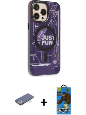 iPhone 13 Pro Max Siluet Modern Koleksiyonu - Siyah 18D Cam Ekran Koruyucu + Yeşil Renkli Kamera Lens Koruma Cam