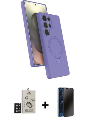 Cepte Toptan Galaxy S25 Ultra Iz Işık Koleksiyonu - Siyah 3D Antistatik Hayalet Cam Ekran Koruyucu + Siyah Bilvis Titan Kamera Lens