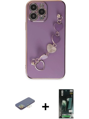 iPhone 13 Pro Nova Işık Prime - Şeffaf 360 Full Body Arka Koruyucu + Sarı Renkli Kamera Lens Koruma Cam