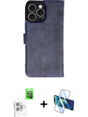 iPhone 16 Pro Max Siluet Işık Serisi - Siyah 3D Antistatik Cam Ekran Koruyucu + Beyaz Raze Metal Kamera Lens