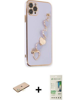 iPhone 11 Pro Max Nova Işık Prime - Siyah 20D Premium Cam Ekran Koruyucu + Sarı Renkli Kamera Lens Koruma Cam