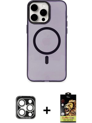 Cepte Toptan iPhone 15 Pro Max Eksen Işık Prime - Siyah Buffer Cam Ekran Koruyucu + Gümüş Pvd Metal Kamera Lens