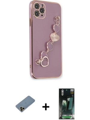 Cepte Toptan iPhone 11 Pro Nova Işık Prime - Şeffaf 360 Full Body Arka Koruyucu + Gold Shine Kamera Lens Koruma Cam