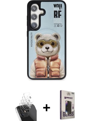 Galaxy S24 Siluet Modern Özel Seri - Siyah Bilvis Hayalet Cam Ekran Koruyucu + Şeffaf Kamera Lens Koruma Cam