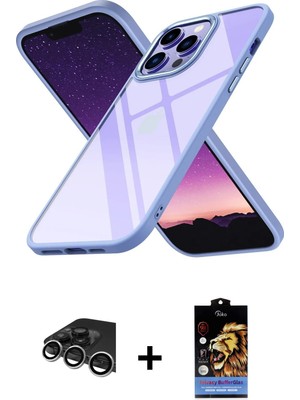 iPhone 14 Pro Max Nova Işık Serisi - Siyah Buffer Hayalet Cam Ekran Koruyucu + Gümüş Raze Metal Kamera Lens