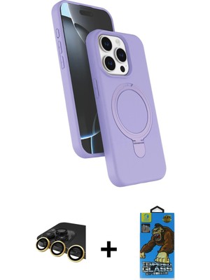 Cepte Toptan iPhone 14 Pro Max Iz Işık Koleksiyonu - Siyah 18D Cam Ekran Koruyucu + Gold Raze Metal Kamera Lens