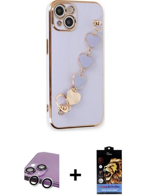 Cepte Toptan iPhone 14 Nova Işık Prime - Siyah Buffer Hayalet Cam Ekran Koruyucu + Gümüş Raze Metal Kamera Lens