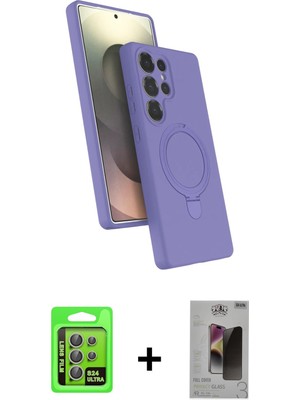 Cepte Toptan Galaxy S24 Ultra Iz Işık Koleksiyonu - Siyah Bilvis Hayalet Cam Ekran Koruyucu + Gri Raze Metal Kamera Lens