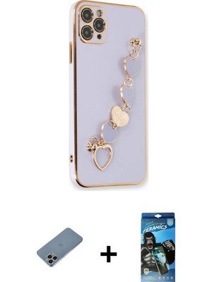 Cepte Toptan iPhone 11 Pro Max Nova Işık Prime - Siyah 34D Izgaralı Cam + Gökkuşağı Shine Kamera Lens Koruma Cam