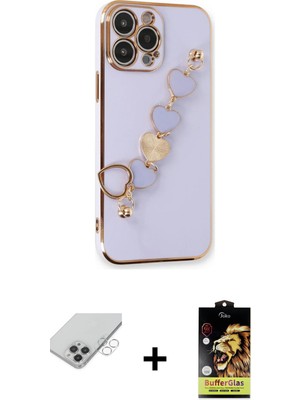 Cepte Toptan iPhone 14 Pro Max Nova Işık Prime - Siyah Buffer Cam Ekran Koruyucu + Gümüş Band Metal Kamera Lens