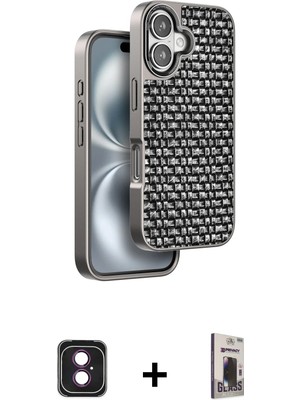 iPhone 16 Siluet Form Serisi - Siyah Bilvis Hayalet Cam Ekran Koruyucu + Pembe Pvd Metal Kamera Lens