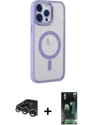 iPhone 14 Pro Max Yankı Işık Özel Seri - Şeffaf 360 Full Body Arka Koruyucu + Gümüş Raze Metal Kamera Lens