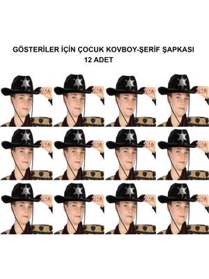 Twin Store Kovboy Şerif Şapkası Siyah 12 Adet - Kostüm, Parti Gösteri Şapkası