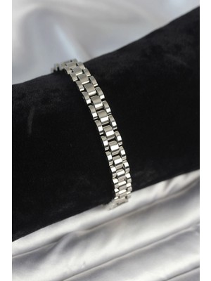 Twin Store Çelik Gümüş Renk 7 mm Kalınlık Erkek Bileklik